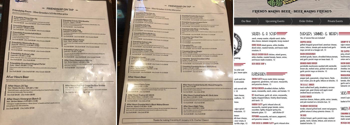 Friendship Brewing Company - Pitman Menu