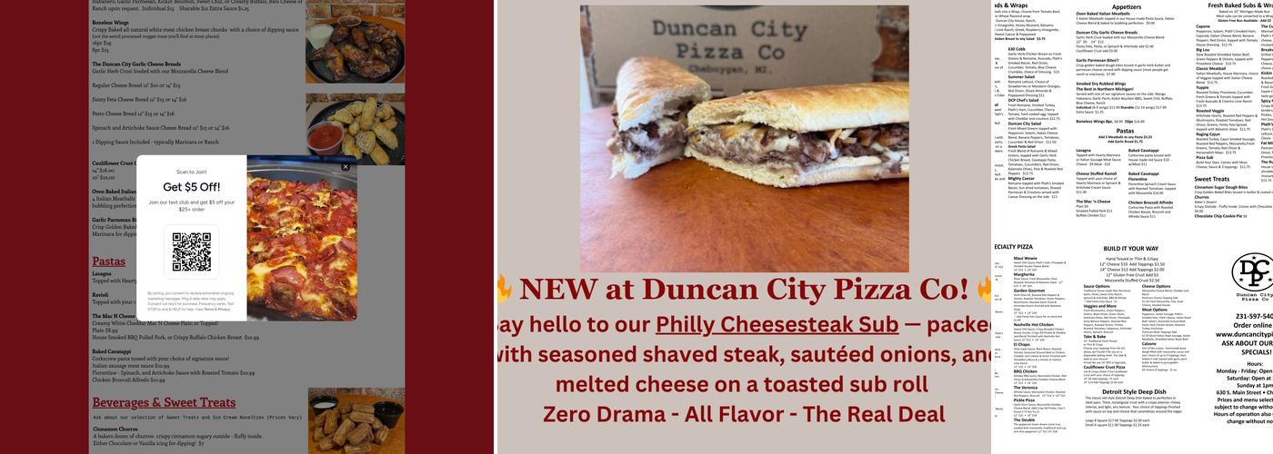 Duncan City Pizza Menu