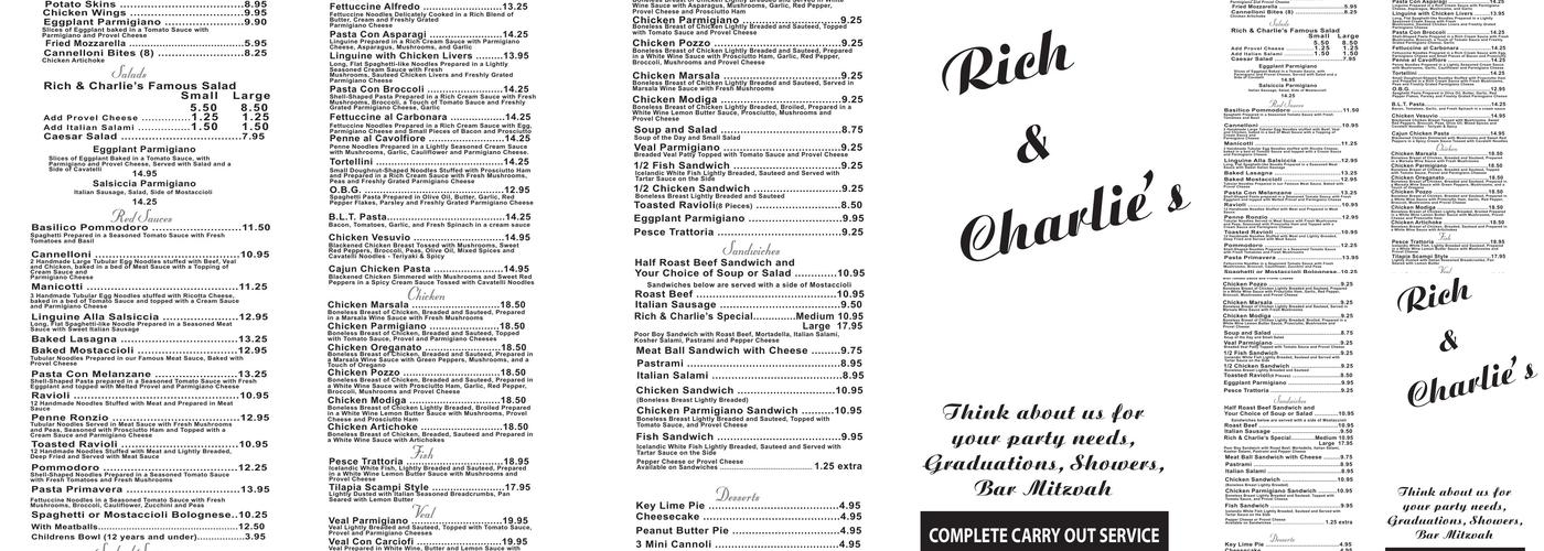 Rich & Charlie's Woods Mill Menu