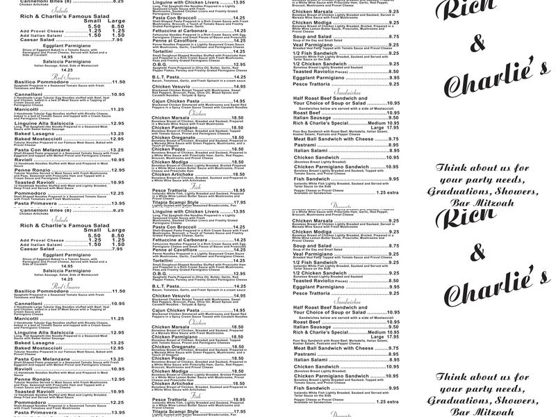 Rich & Charlie's Woods Mill Menu