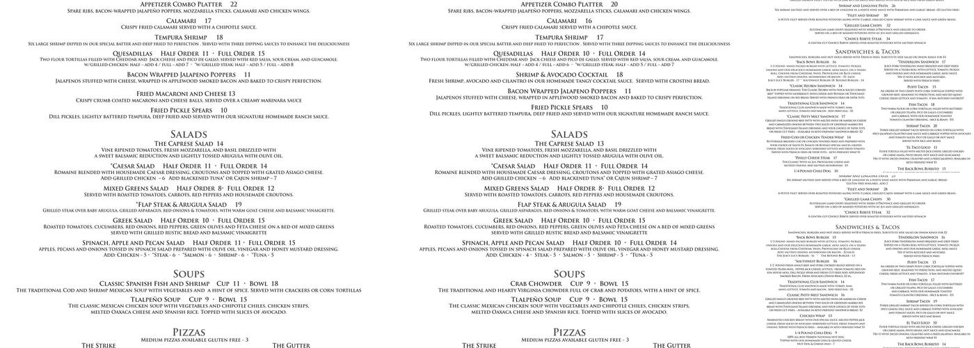 Bowlmor Cafe & Lounge Menu