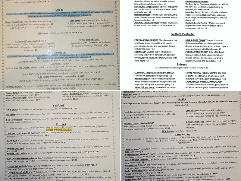 Creekside Clubhouse & Grill Menu