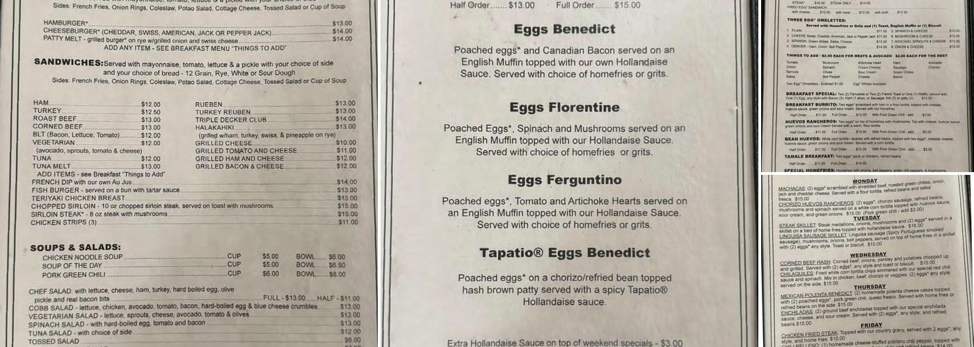 Two Rivers Bar & Cafe Menu