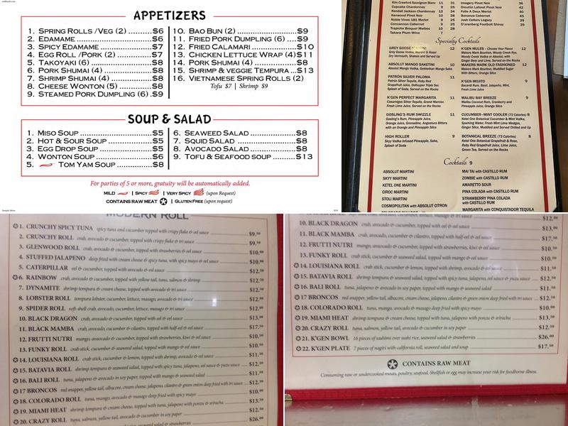 K'Gen Asian Cuisine Menu