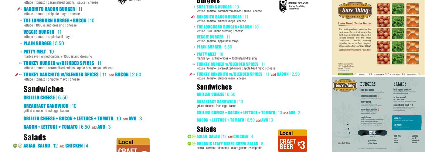 Sure Thing Burger Menu