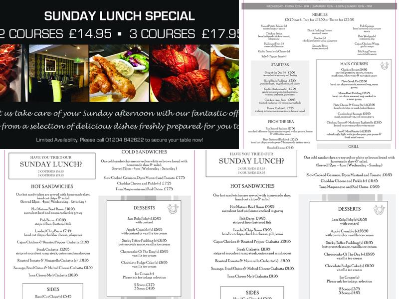 Bob's Smithy Inn Menu