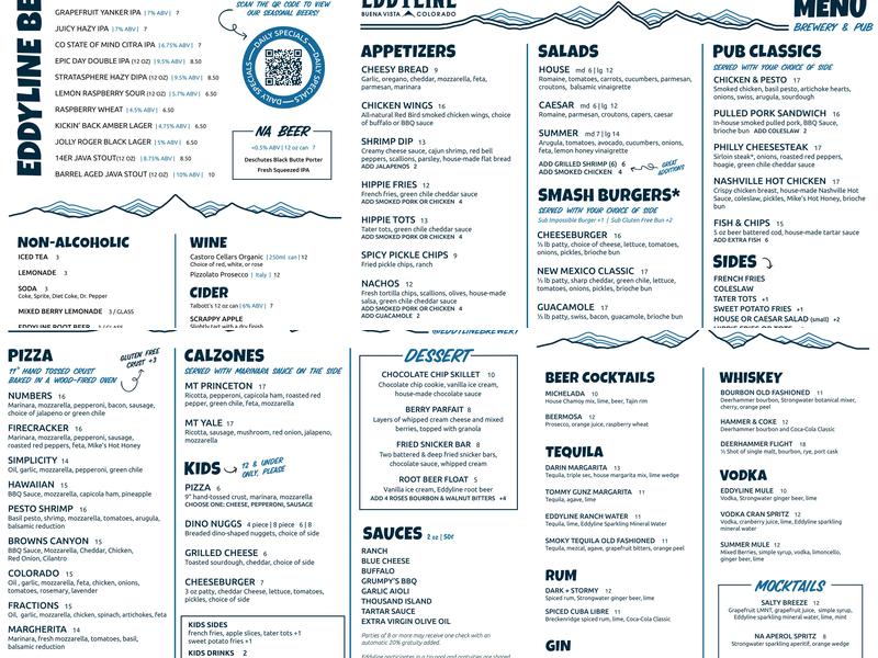 Eddyline Brewery Menu
