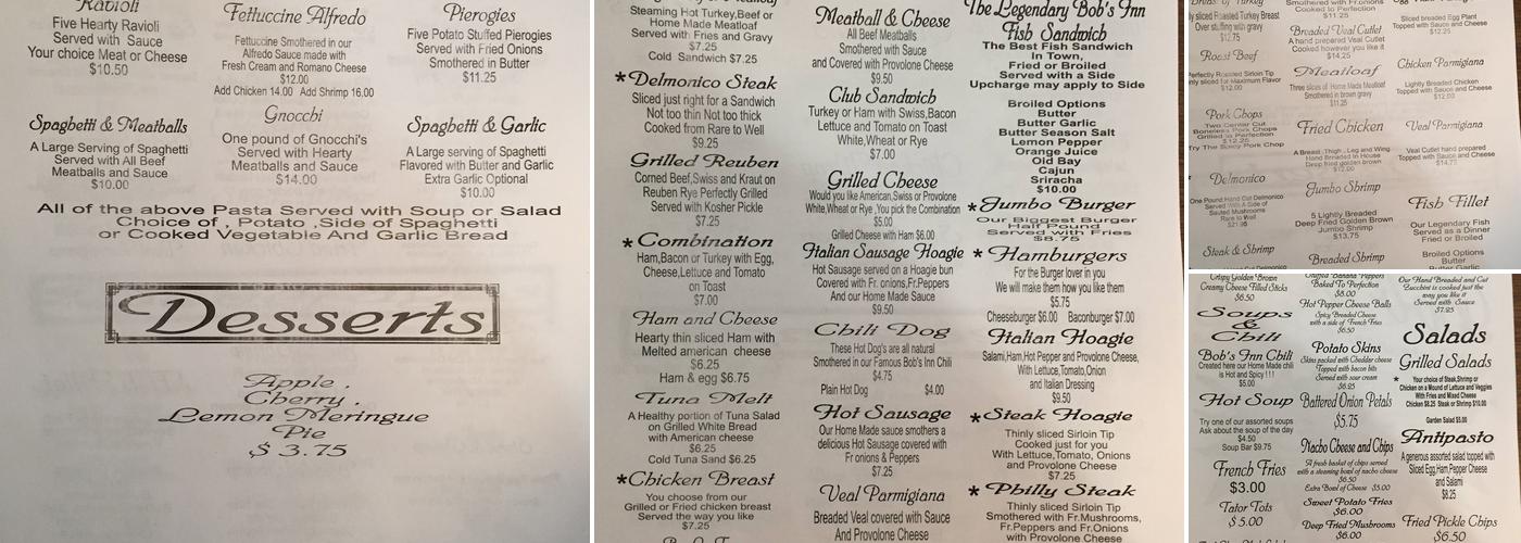 Bob's Inn Menu