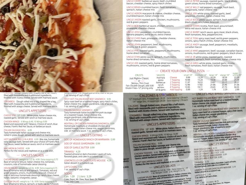 Uncle Pizza Menu