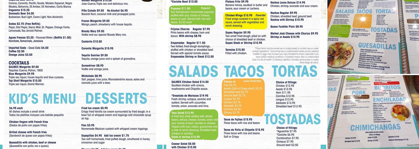 Sal Mex Menu