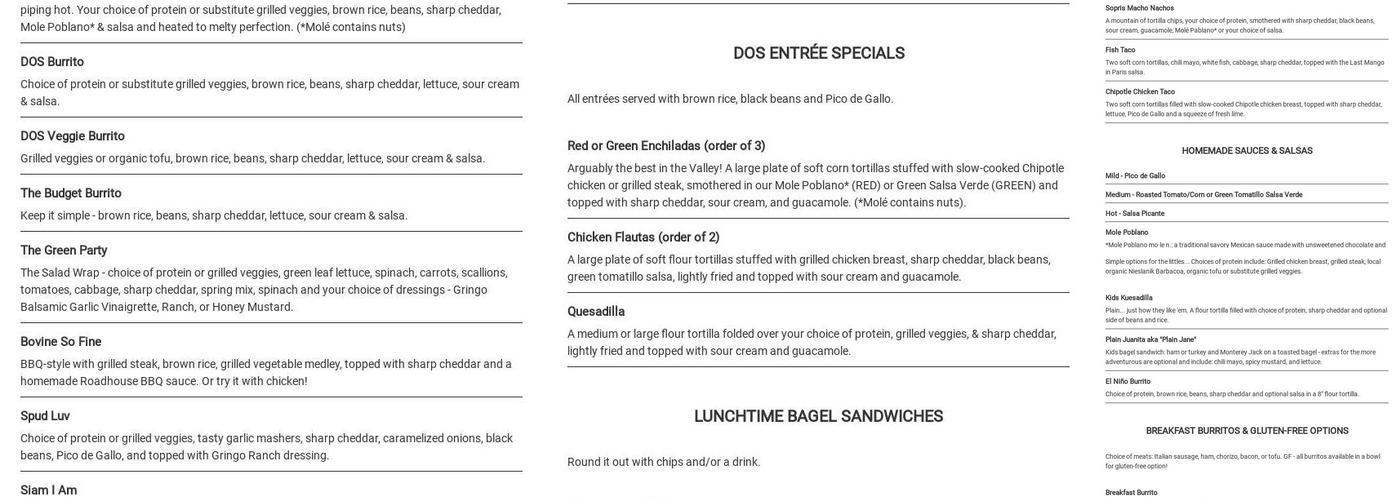 Dos Gringos Burritos Menu