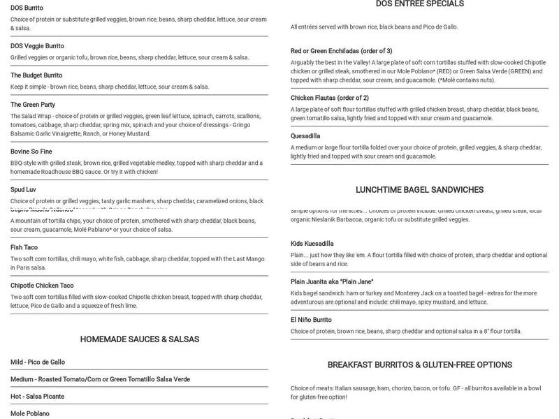 Dos Gringos Burritos Menu