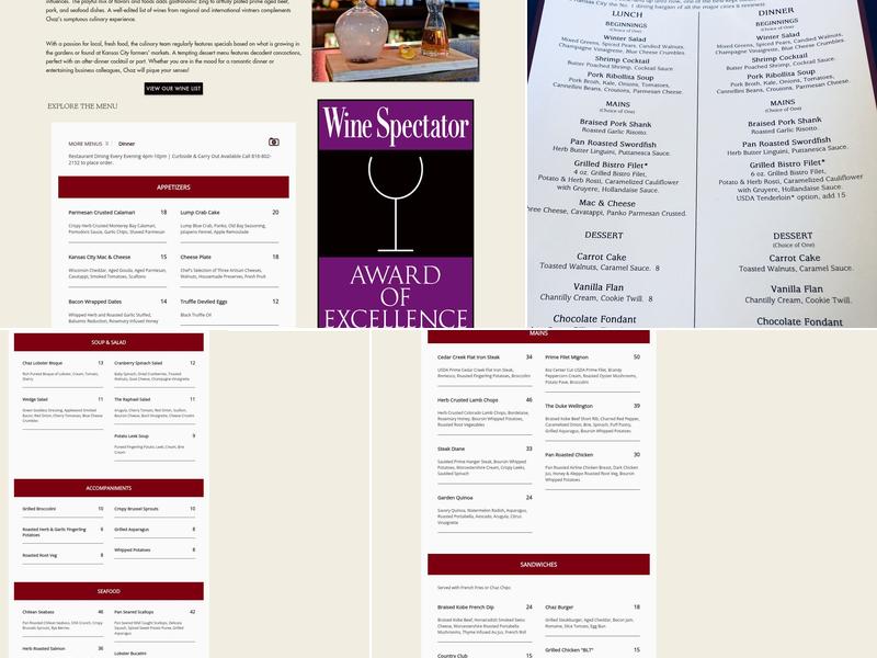 Chaz on the Plaza Menu