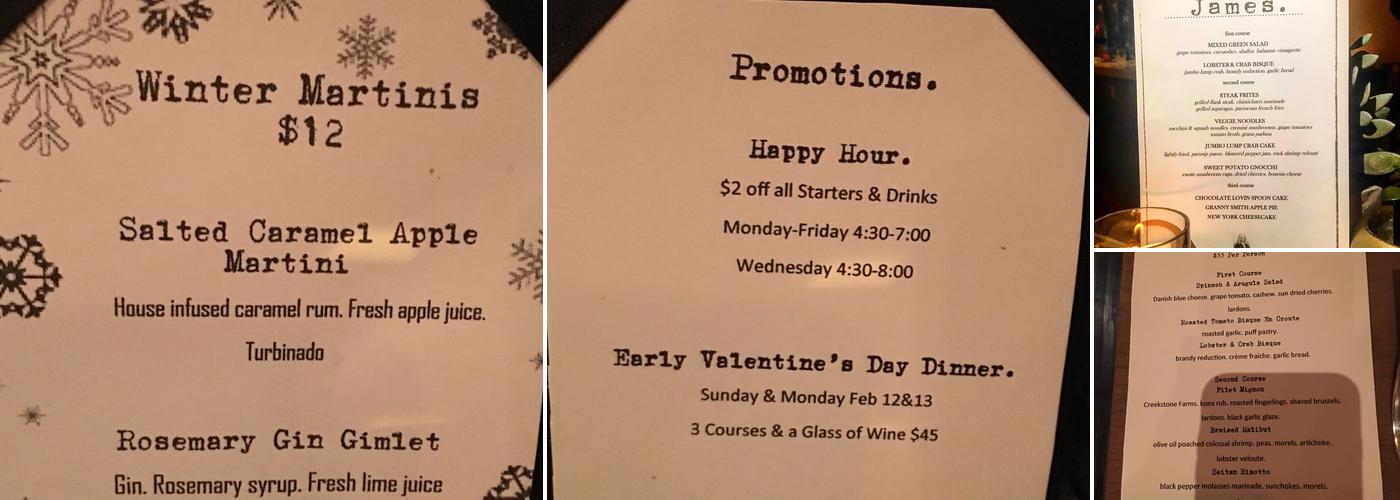 James Restaurant & Bar Menu
