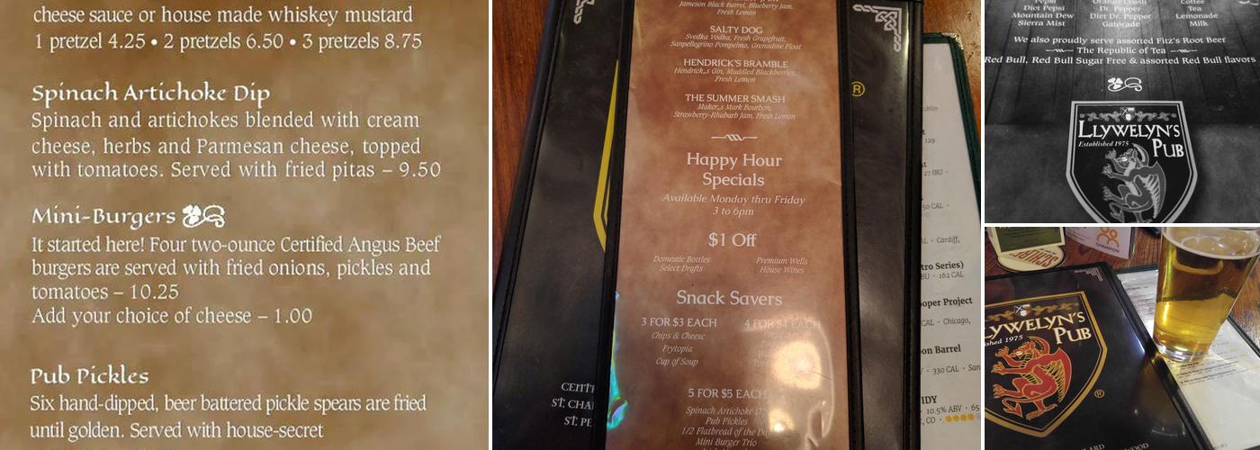 Llywelyn's Pub Menu