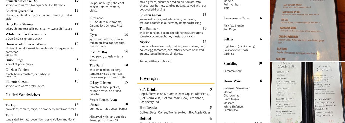 Don & GG's Food & Spirits Menu