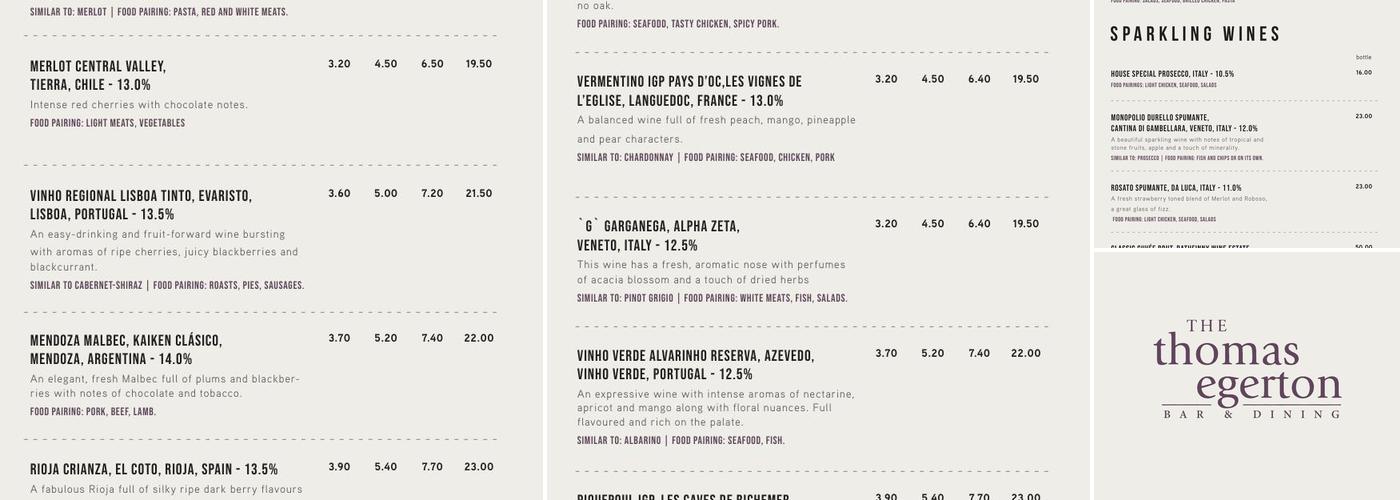 The Thomas Egerton Menu