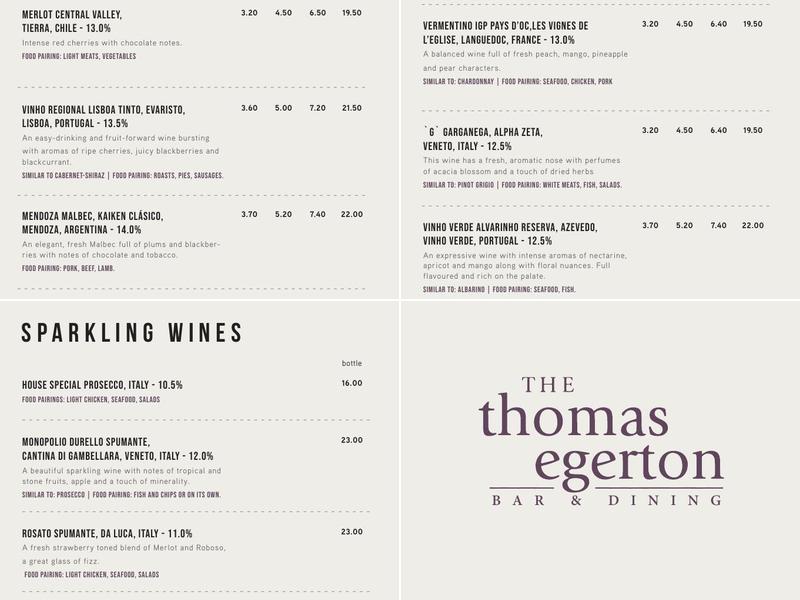 The Thomas Egerton Menu