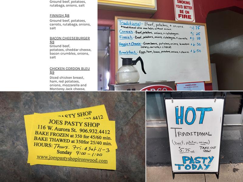 Joe's Pasty Shop Menu