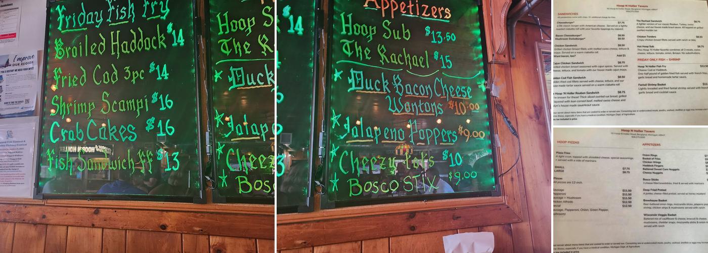 Hoop'n Holler Tavern Menu