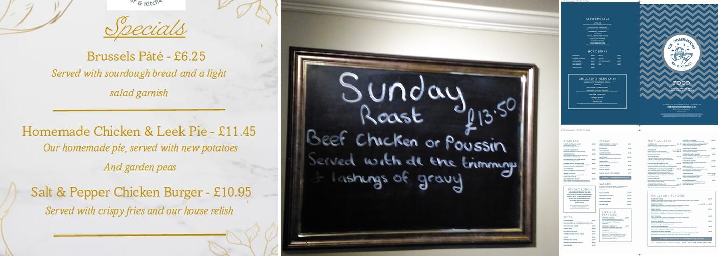 The Observatory Menu