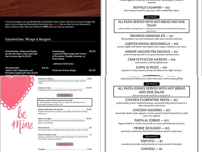 Fratelli's Towne Tavern Menu