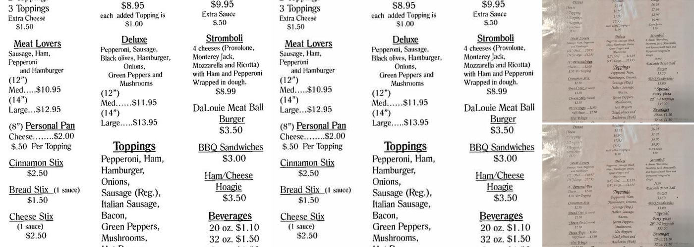 Dalouie's Pizza Menu