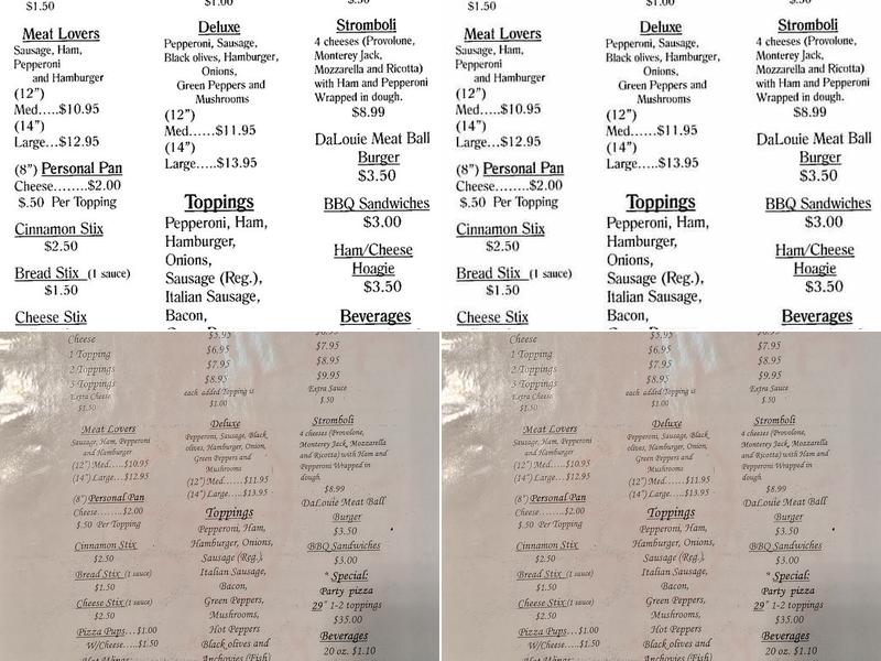 Dalouie's Pizza Menu