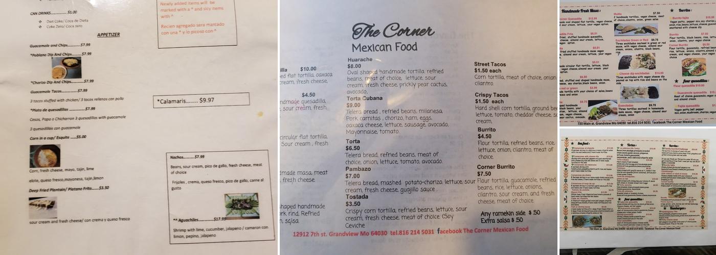 The Corner Mexican Food Restaurant Menu