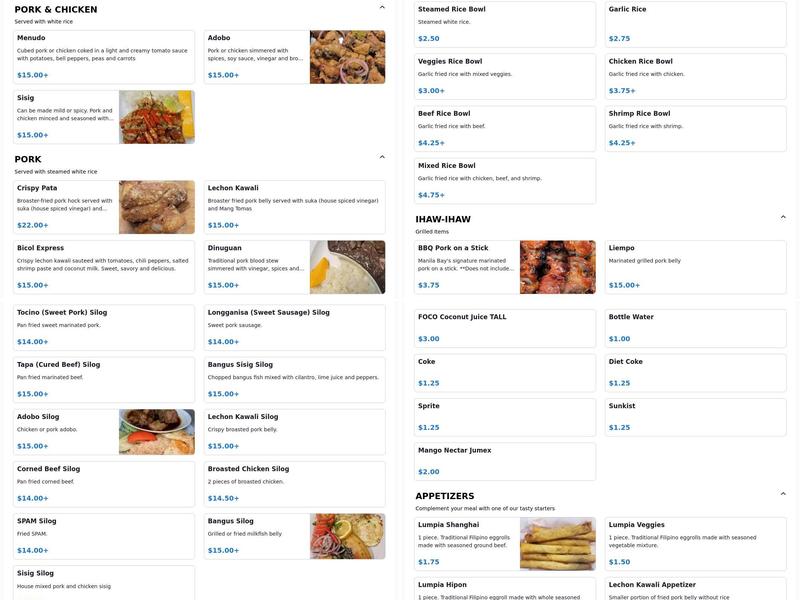 Manila Bay Express Menu