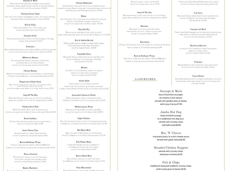 Ribchester Arms Menu