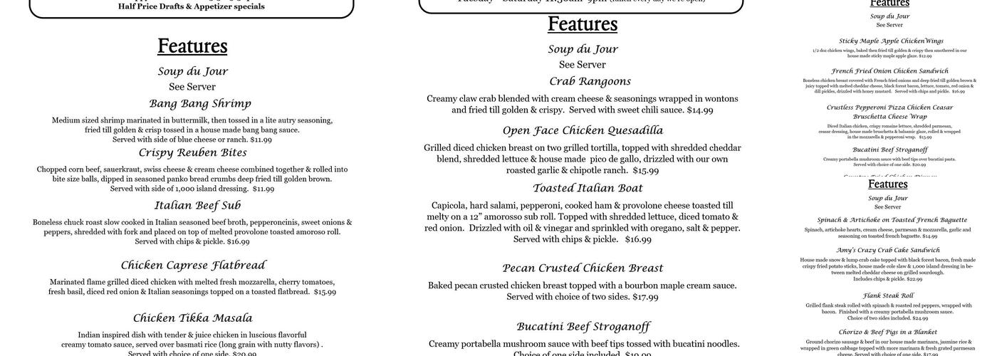 O'Neals Pub Menu