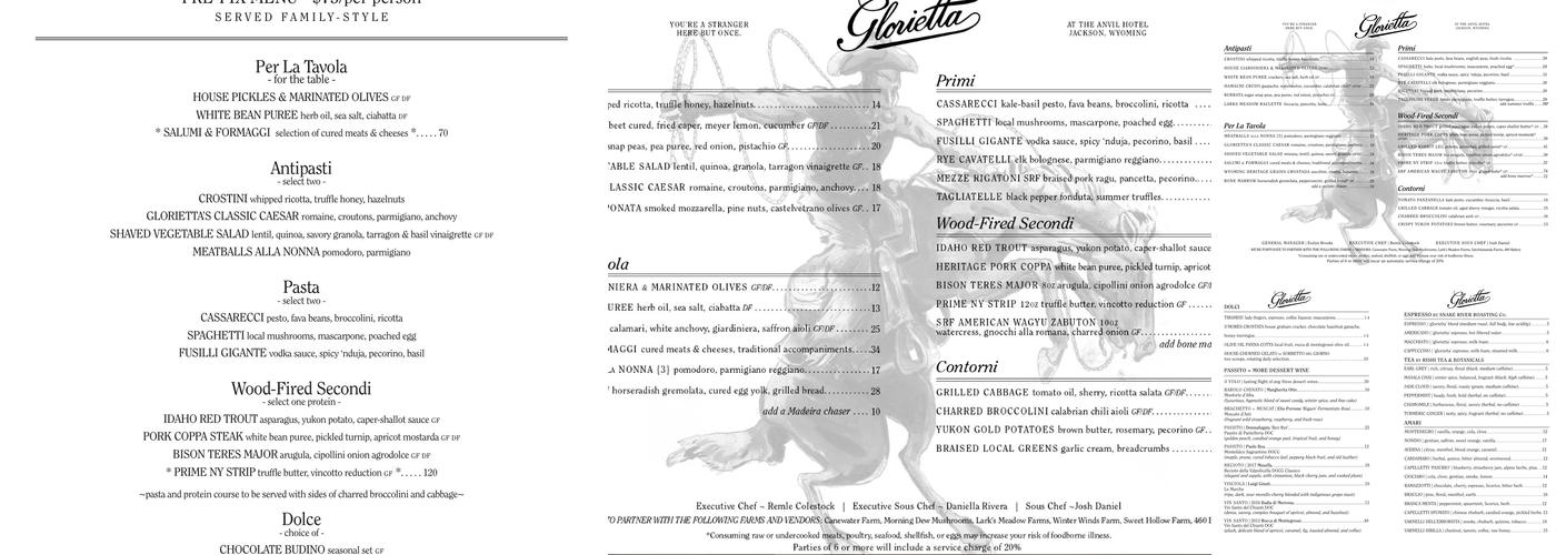 Glorietta Trattoria Menu