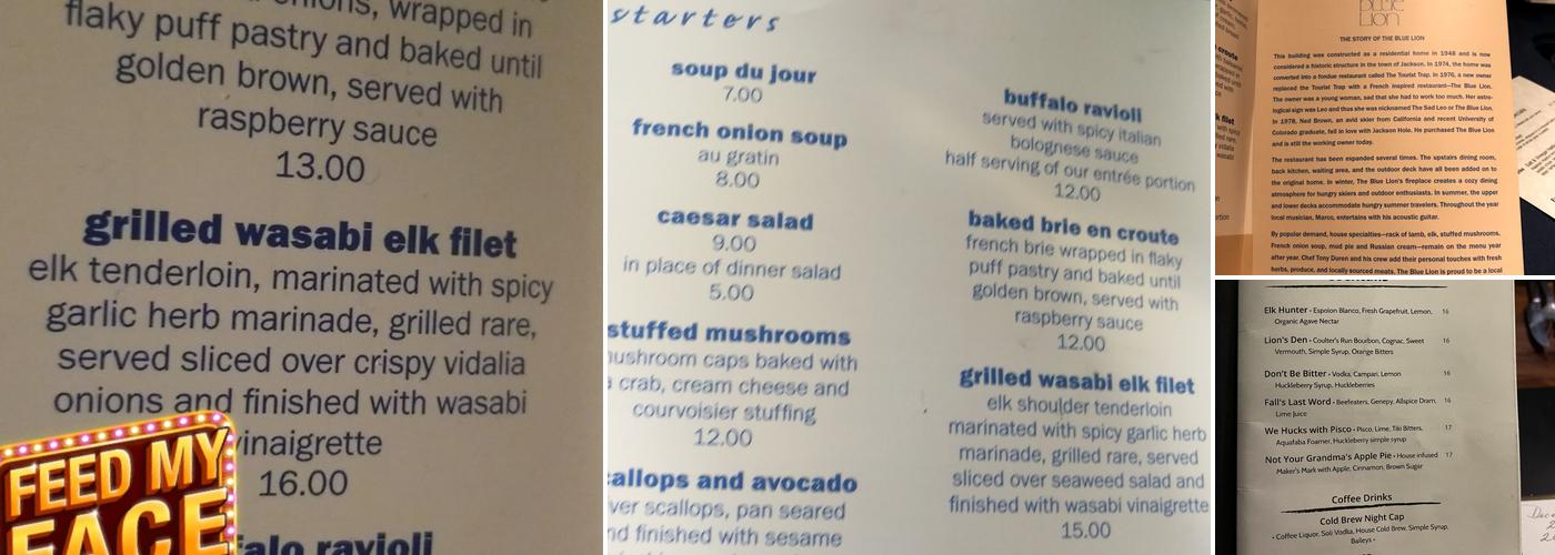 The Blue Lion Menu