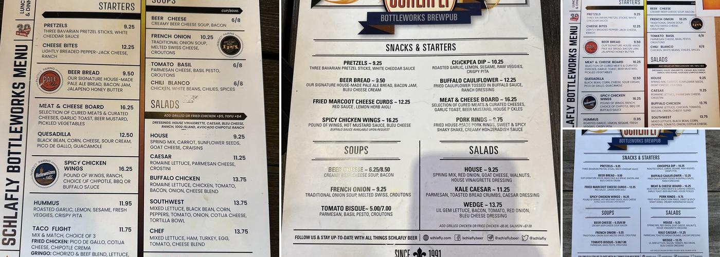 Schlafly Bottleworks Menu