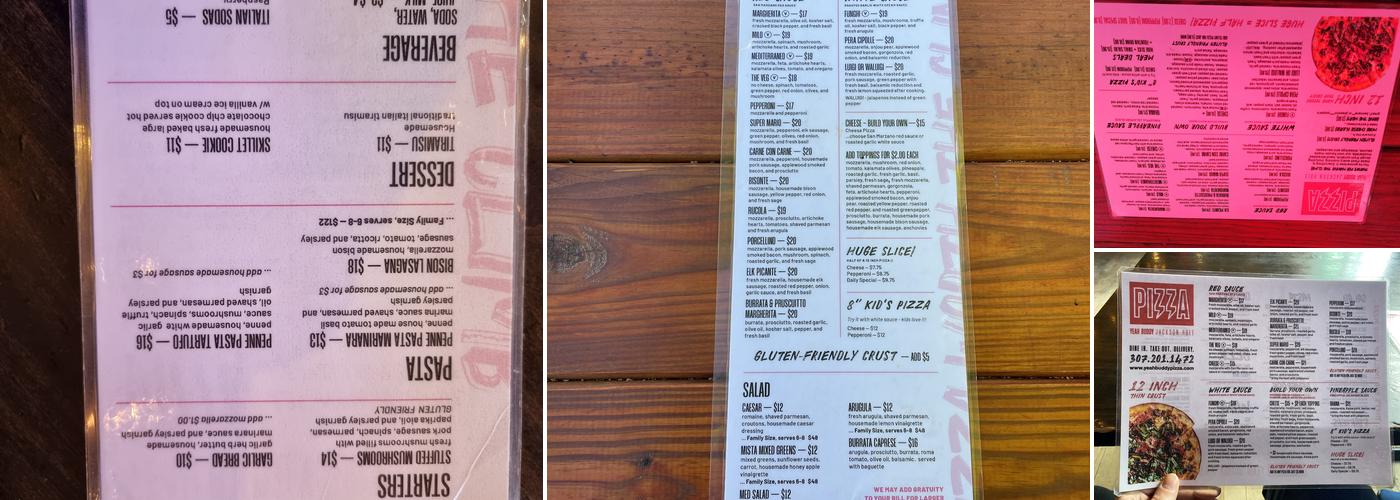 Yeah Buddy Pizza Menu