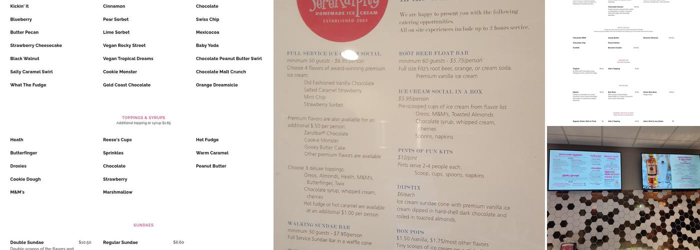 Serendipity Homemade Ice Cream Menu