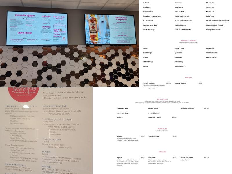 Serendipity Homemade Ice Cream Menu