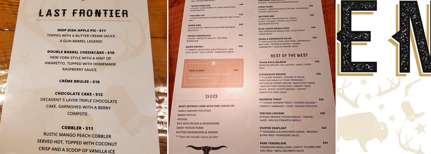Gun Barrel Steak and Game House Menu