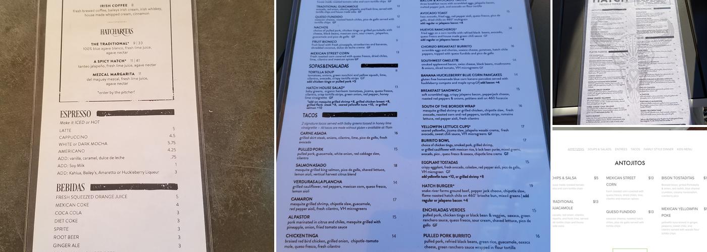 Hatch Taqueria & Tequilas Menu
