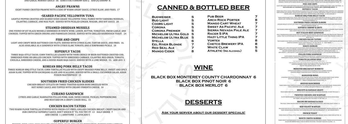 Superfly Martini Bar & Grill Menu