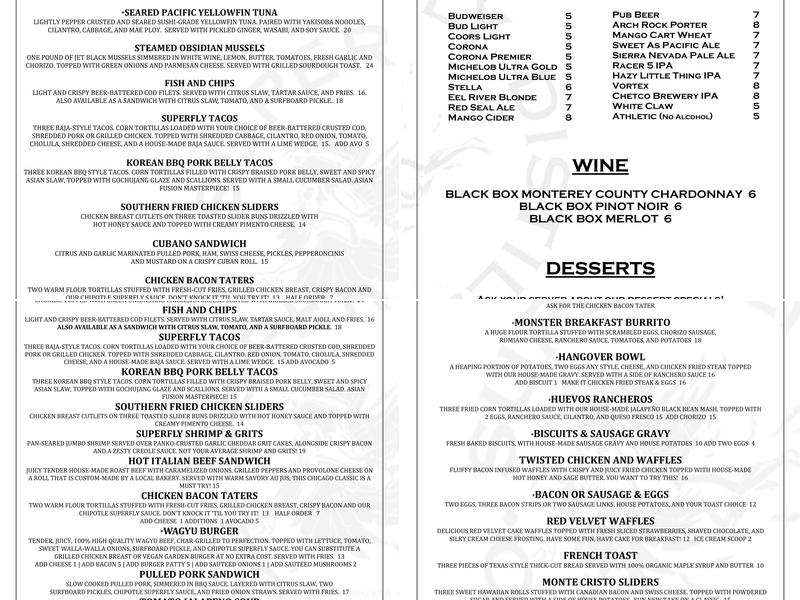 Superfly Martini Bar & Grill Menu