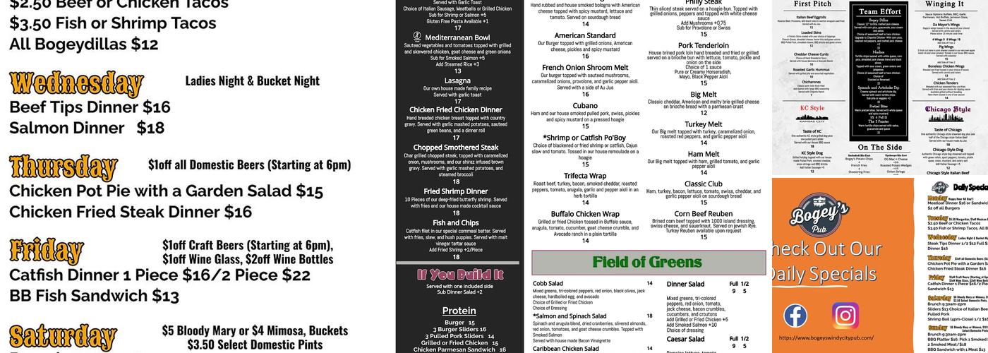 Bogey's Pub Menu