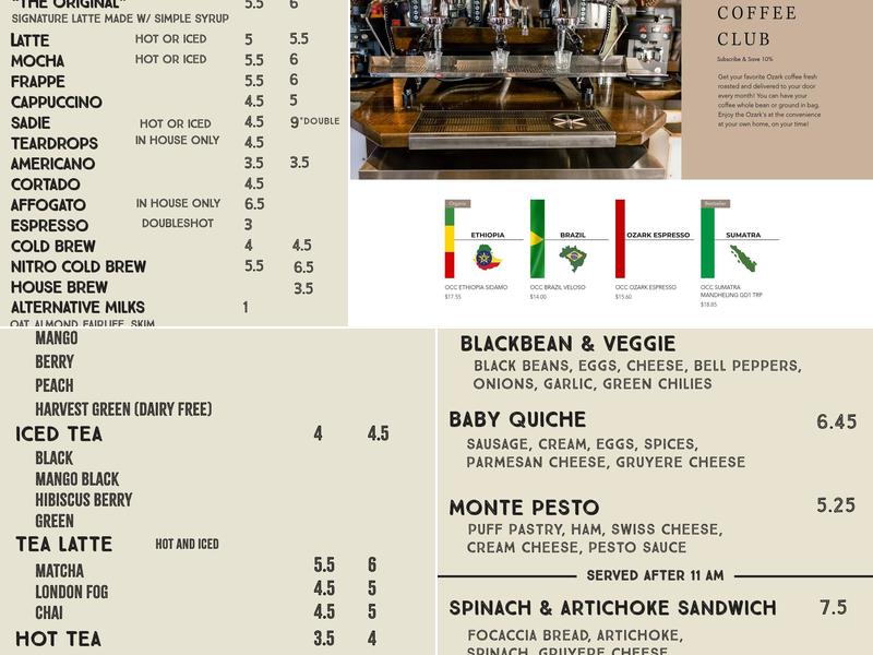 Ozark Coffee Company and Roastery Menu