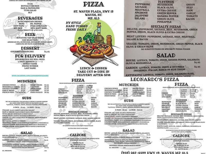 Leonardo's Pizza Menu