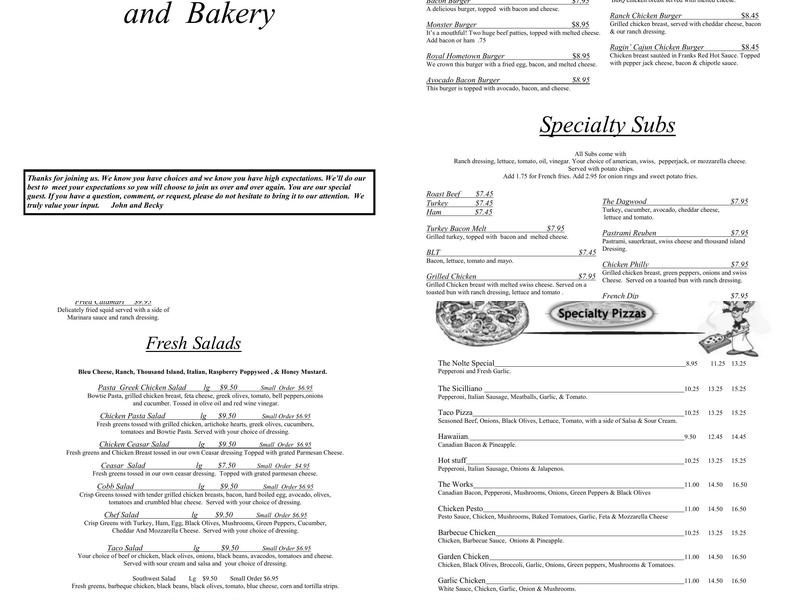 Hometown Pizza, Pasta & Bakery Menu