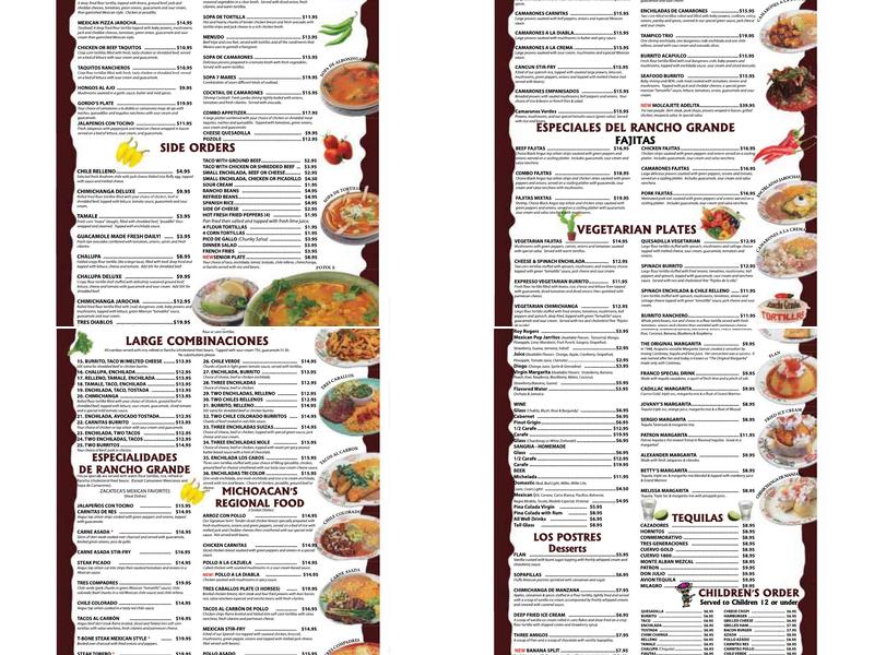 Rancho Grande Menu