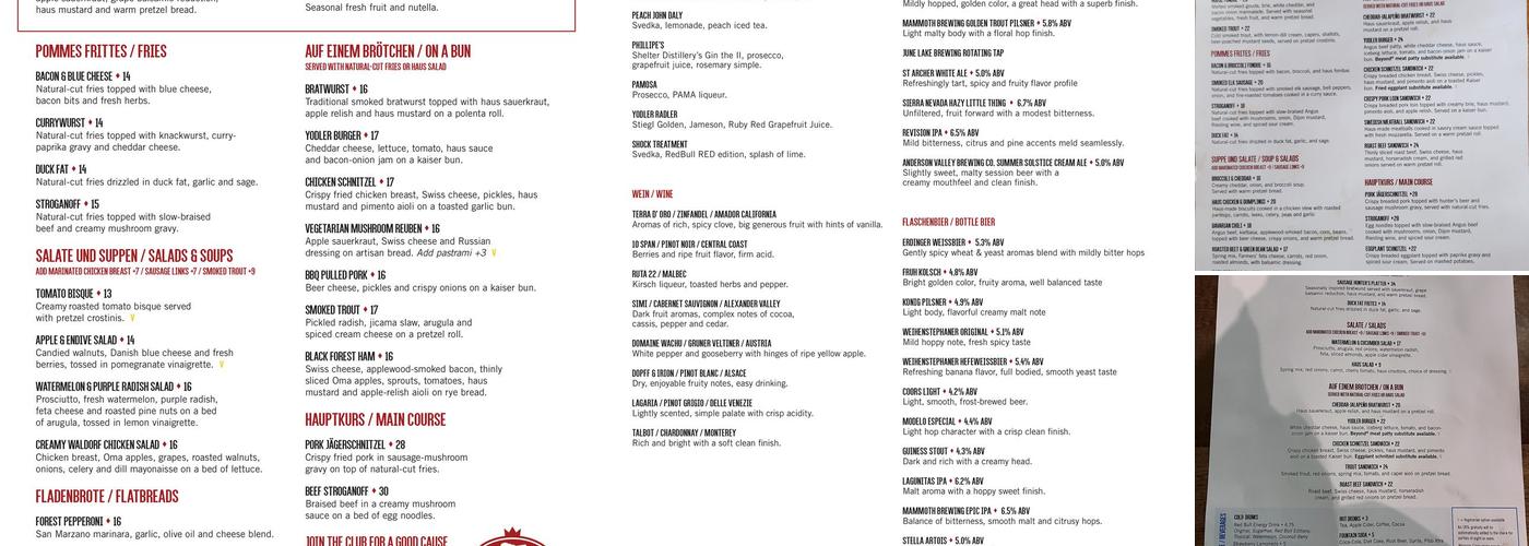 The Yodler Restaurant & Bar Menu