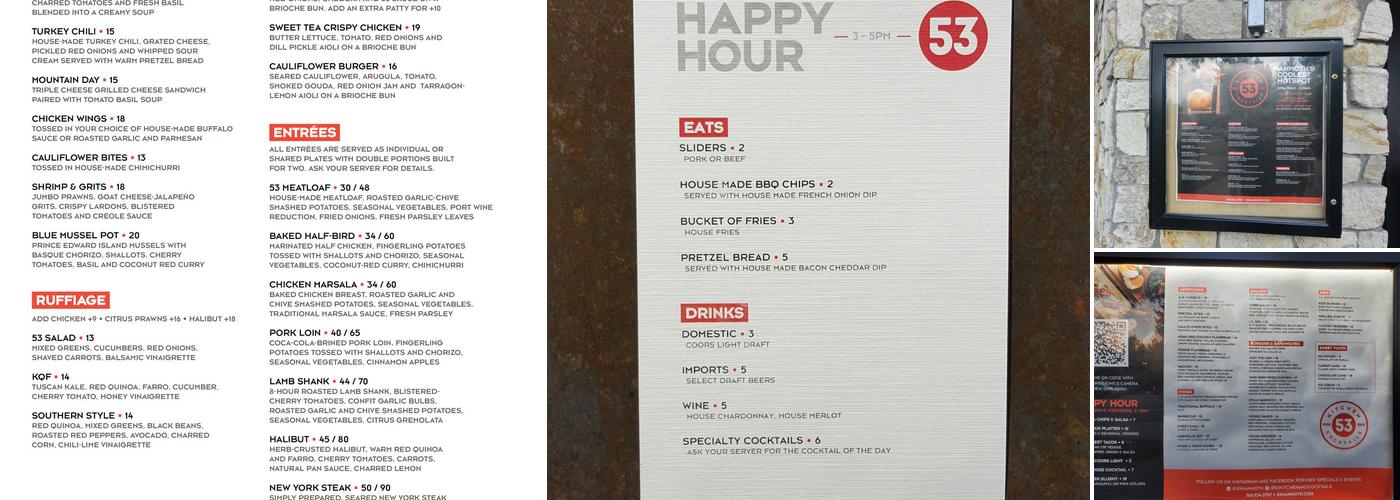 53 Kitchen & Cocktails Menu