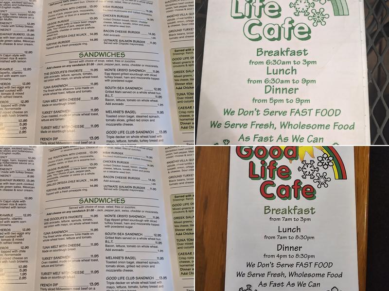 Good Life Cafe Menu
